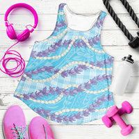 Blue Hawaii Palaka Honohono Pikake Women Racerback Tank Hawaiian Orchid Lei Polynesian Pattern - Polynesian Pride