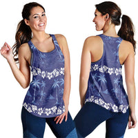 Blue Hawaii Palm Tree Hibiscus Women Racerback Tank Fantasy Summer Vibe