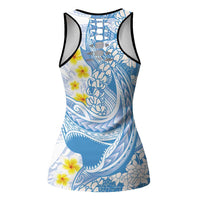 Blue Hawaii Shark Tattoo Hollow Tank Top Puakenikeni Lei Plumeria Polynesian Pattern LT14 - Polynesian Pride
