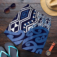 Blue New Zealand Shorts for Men Aotearoa Kowhaiwhai Mix Taniko Art LT14 Blue - Polynesian Pride