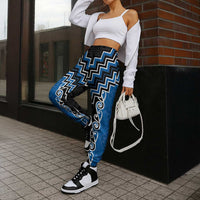Blue Niho Taniwha Mix Poutama Jogger Pants Unique Taniko Aotearoa - Polynesian Pride