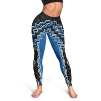 Blue Niho Taniwha Mix Poutama Leggings Unique Taniko Aotearoa LT01 - Polynesian Pride