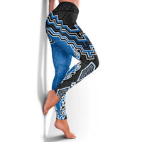 Blue Niho Taniwha Mix Poutama Leggings Unique Taniko Aotearoa LT01 - Polynesian Pride