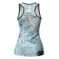 Blue Palaka Crane and Flowers Hollow Tank Top Japan Heritage Spirit LT9 - Polynesian Pride