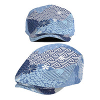 Blue Palaka Japanese Traditional Jeff Hat Asanoha Seigaiha Sakura Motif - Polynesian Pride