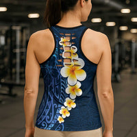 Blue Polynesia Hollow Tank Top Plumeria Tropical Leaves Galaxy Polynesian Art LT14 - Polynesian Pride