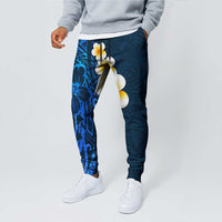 Blue Polynesia Jogger Pants Plumeria Tropical Leaves With Galaxy Polynesian Art - Polynesian Pride