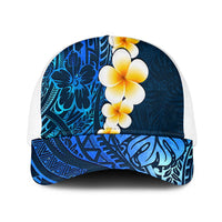 Blue Polynesia Mesh Trucker Cap Plumeria Tropical Leaves With Galaxy Polynesian Art LT14 One Size White Blue - Polynesian Pride