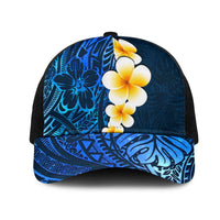 Blue Polynesia Mesh Trucker Cap Plumeria Tropical Leaves With Galaxy Polynesian Art LT14 One Size Black Blue - Polynesian Pride