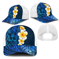Blue Polynesia Mesh Trucker Cap Plumeria Tropical Leaves With Galaxy Polynesian Art LT14 - Polynesian Pride