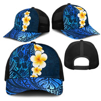 Blue Polynesia Mesh Trucker Cap Plumeria Tropical Leaves With Galaxy Polynesian Art LT14 - Polynesian Pride