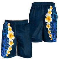 Blue Polynesia Shorts for Men Plumeria Tropical Leaves With Galaxy Polynesian Art LT14 - Polynesian Pride