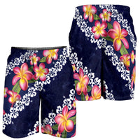 Blue Polynesia Shorts for Men Plumeria With Hibiscus Pattern Tropical Vibes LT14 - Polynesian Pride