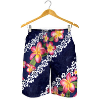 Blue Polynesia Shorts for Men Plumeria With Hibiscus Pattern Tropical Vibes LT14 - Polynesian Pride