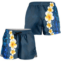 Blue Polynesia Shorts for Women Plumeria Tropical Leaves With Galaxy Polynesian Art LT14 - Polynesian Pride
