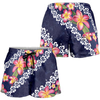 Blue Polynesia Shorts for Women Plumeria With Hibiscus Pattern Tropical Vibes LT14 - Polynesian Pride