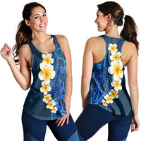 Blue Polynesia Women Racerback Tank Plumeria Tropical Leaves With Galaxy Polynesian Art - Polynesian Pride