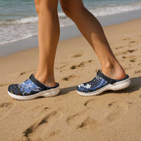 Blue Polynesian Pattern With Tropical Flowers Clogs Shoes - Polynesian Pride