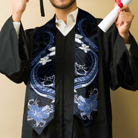 Blue Polynesian Pattern With Tropical Flowers Graduation Stole LT05 - Polynesian Pride