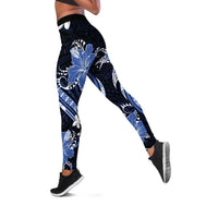 Blue Polynesian Pattern With Tropical Flowers Leggings - Polynesian Pride