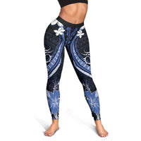 Blue Polynesian Pattern With Tropical Flowers Leggings - Polynesian Pride