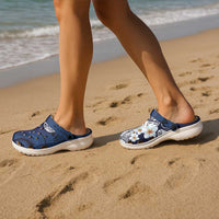 Blue Samoa Tattoo Clogs Shoes Plumeria Samoan Ocean Tatau Pattern - Polynesian Pride