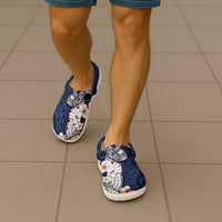 Blue Samoa Tattoo Clogs Shoes Plumeria Samoan Ocean Tatau Pattern - Polynesian Pride