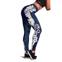 Blue Samoa Tattoo Leggings Plumeria Samoan Ocean Tatau Pattern - Polynesian Pride