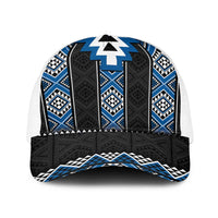 Blue Taniko Aotearoa Baseball Net Cap Niho Taniwha Mix Poutama LT14 One Size White Blue - Polynesian Pride