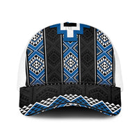 Blue Taniko Aotearoa Mesh Trucker Cap Niho Taniwha Mix Poutama LT14 One Size White Blue - Polynesian Pride