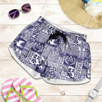 Blue Tonga Kilisimasi Fiefia Shorts for Women Pacific Patchwork Xmas Vibes - Polynesian Pride