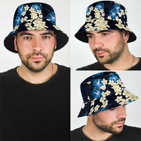 Blue Tropical Hawaii Bucket Hat Seamless Monstera Plumeria Hawaiian Pattern - Polynesian Pride