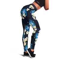 Blue Tropical Hawaii Leggings Seamless Monstera Plumeria Hawaiian Pattern - Polynesian Pride