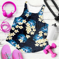 Blue Tropical Hawaii Women Racerback Tank Seamless Monstera Plumeria Hawaiian Pattern - Polynesian Pride