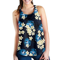 Blue Tropical Hawaii Women Racerback Tank Seamless Monstera Plumeria Hawaiian Pattern - Polynesian Pride