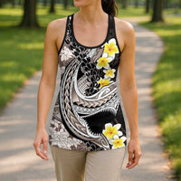 Brown and Black Hawaii Shark Tattoo Hollow Tank Top Puakenikeni Lei Plumeria Polynesian Pattern - Polynesian Pride
