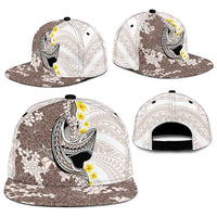 Brown and White Hawaii Shark Tattoo Snapback Cap Puakenikeni Lei Plumeria Polynesian Pattern - Polynesian Pride