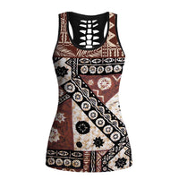 Brown Bula Fiji Hollow Tank Top Unique Masi Tapa Pattern - Polynesian Pride