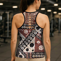 Brown Bula Fiji Hollow Tank Top Unique Masi Tapa Pattern - Polynesian Pride