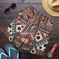 Brown Bula Fiji Shorts for Men Unique Masi Tapa Pattern LT14 Brown - Polynesian Pride