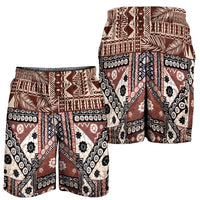Brown Bula Fiji Shorts for Men Unique Masi Tapa Pattern - Polynesian Pride