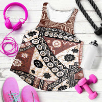 Brown Bula Fiji Women Racerback Tank Unique Masi Tapa Pattern - Polynesian Pride