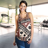 Brown Bula Fiji Women Racerback Tank Unique Masi Tapa Pattern - Polynesian Pride