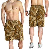 Brown Gold Monstera Shorts for Men Polynesian Tribal Pattern LT01 - Polynesian Pride