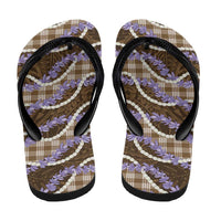 Brown Hawaii Palaka Honohono Pikake Flip Flops Hawaiian Orchid Lei Polynesian Pattern - Polynesian Pride