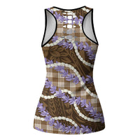 Brown Hawaii Palaka Honohono Pikake Hollow Tank Top Hawaiian Orchid Lei Polynesian Pattern LT14 - Polynesian Pride