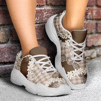 Brown Hawaii Tiare and Shell Lei Chunky Sneakers Hawaiian Palaka Luxury Vibes - Polynesian Pride