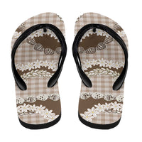 Brown Hawaii Tiare and Shell Lei Flip Flops Hawaiian Palaka Luxury Vibes - Polynesian Pride