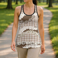 Brown Hawaii Tiare and Shell Lei Hollow Tank Top Hawaiian Palaka Luxury Vibes LT14 - Polynesian Pride