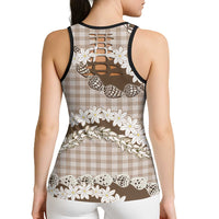 Brown Hawaii Tiare and Shell Lei Hollow Tank Top Hawaiian Palaka Luxury Vibes LT14 - Polynesian Pride